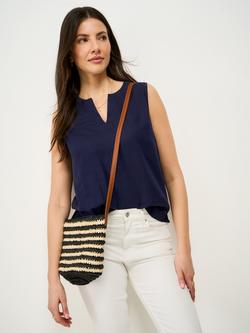 Crew Clothing Shelley Notch Neck Linen Rich Shell Top, Dark Blue