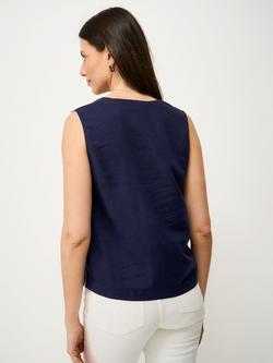 Crew Clothing Shelley Notch Neck Linen Rich Shell Top - view 2, Dark Blue