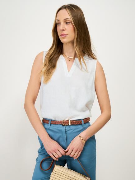 Crew Clothing Shelley Notch Neck Linen Rich Shell Top, White