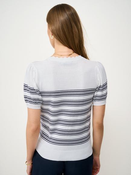 Crew Clothing Scallop Edge Puff Sleeve Knitted Top, Multi - view 2, Multi