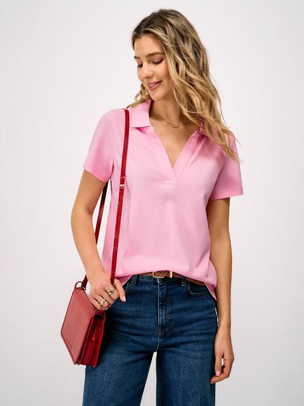 Crew Clothing Open Notch Neck Polo Shirt, Light Pink, Light Pink