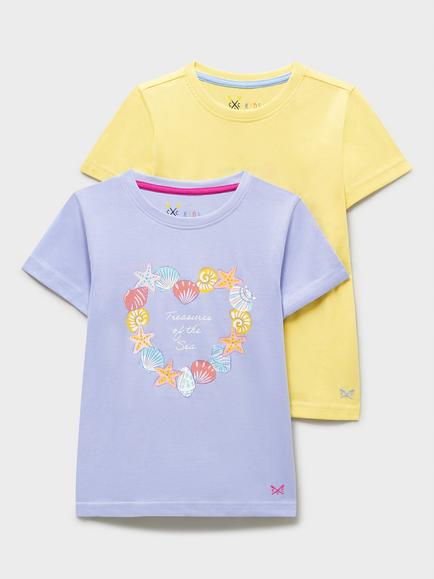 Crew Clothing Kids' Cotton Jersey Graphic/Plain T-Shirt, Pack of 2, Multi, Multi