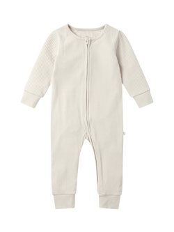 MORI Baby Ribbed Clever Zip Sleepsuit, Ecru