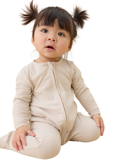 MORI Baby Ribbed Clever Zip Sleepsuit - view 2, Ecru
