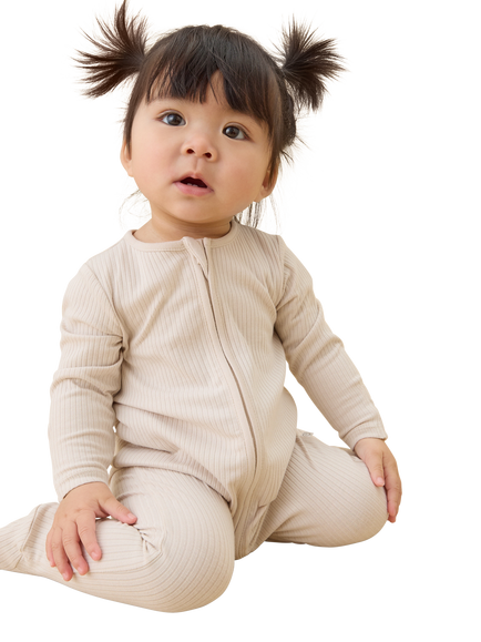 MORI Baby Ribbed Clever Zip Sleepsuit - view 2, Ecru