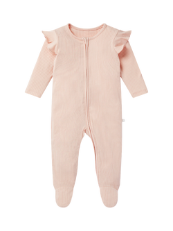 MORI Baby Bamboo Blend Frilled Sleepsuit, Blush, Blush