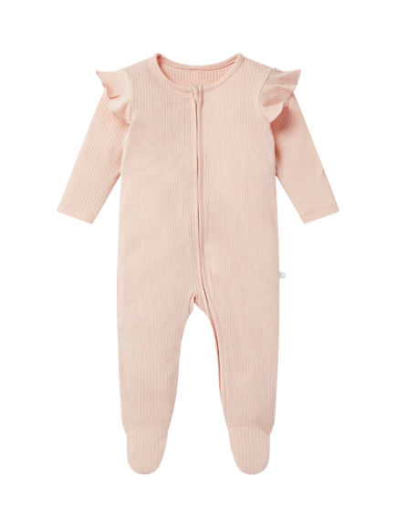 MORI Baby Bamboo Blend Frilled Sleepsuit, Blush, Blush