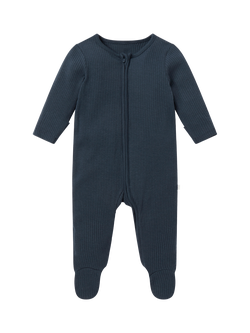 MORI Baby Bamboo Blend Ribbed Clever Zip Sleepsuit, Navy