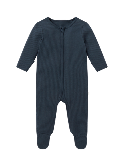 MORI Baby Bamboo Blend Ribbed Clever Zip Sleepsuit, Navy