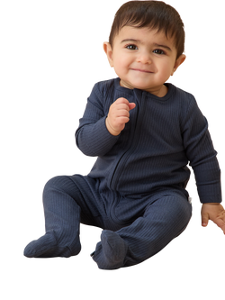 MORI Baby Bamboo Blend Ribbed Clever Zip Sleepsuit - view 2, Navy