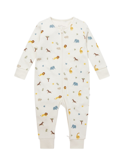 MORI Baby Safari Zip-Up Sleepsuit, Cream/Multi, Cream/Multi