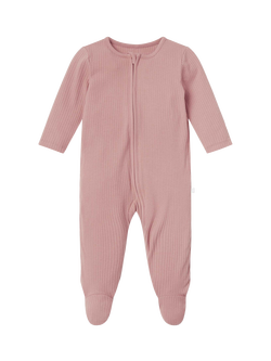 MORI Baby Bamboo Blend Ribbed Clever Zip Sleepsuit, Rose