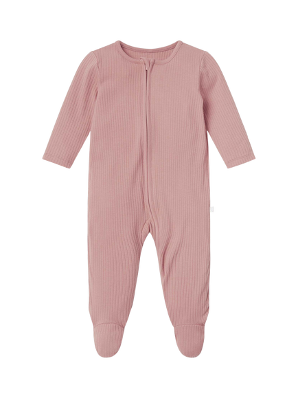 MORI Baby Bamboo Blend Ribbed Clever Zip Sleepsuit, Rose