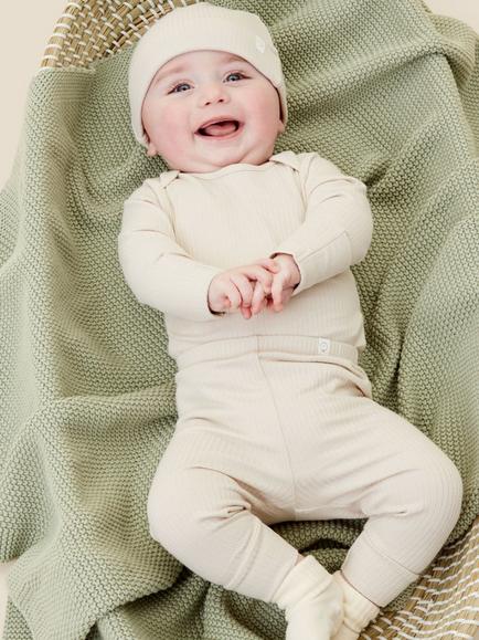 MORI Kids' Cotton Blend Ribbed Leggings - view 2, Ecru