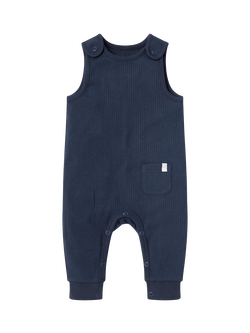 MORI Baby Cotton Blend Ribbed Dungarees, Navy
