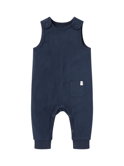 MORI Baby Cotton Blend Ribbed Dungarees, Navy