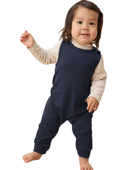MORI Baby Cotton Blend Ribbed Dungarees - view 2, Navy