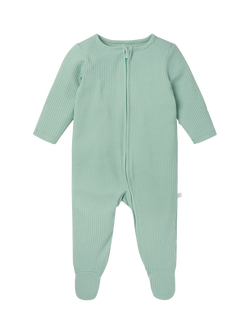 MORI Baby Bamboo Blend Ribbed Clever Zip Sleepsuit, Mint
