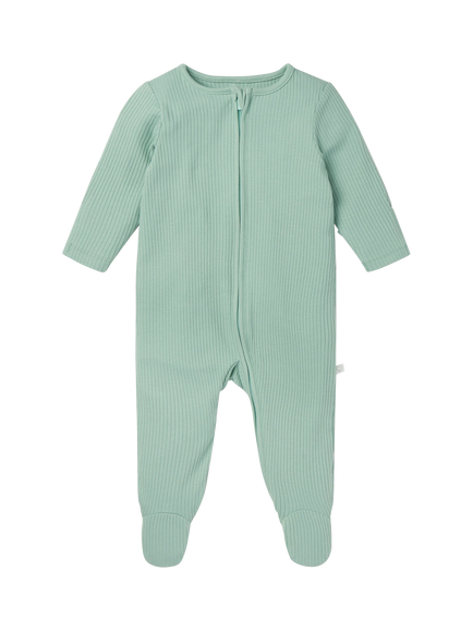 MORI Baby Bamboo Blend Ribbed Clever Zip Sleepsuit, Mint