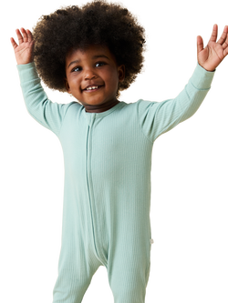 MORI Baby Bamboo Blend Ribbed Clever Zip Sleepsuit - view 2, Mint