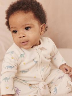 MORI Baby Dino Print Clever Zip Sleepsuit, Cream - view 2, Cream