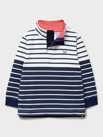 Crew Clothing Kids' Padstow Cotton Jersey Stripe Sweatshirt, Navy Blue, Navy Blue