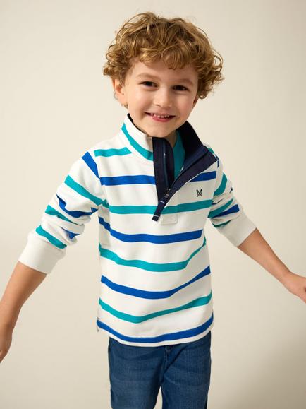 Crew Clothing Kids' Padstow Long Sleeve Sweatshirt, White/Blue, White/Blue
