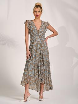 Jolie Moi Wrap Neck Chiffon Maxi Dress, Blue Floral, Blue Floral