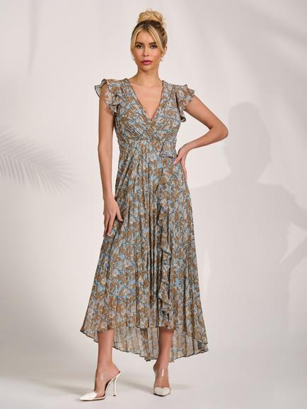 Jolie Moi Wrap Neck Chiffon Maxi Dress, Blue Floral, Blue Floral