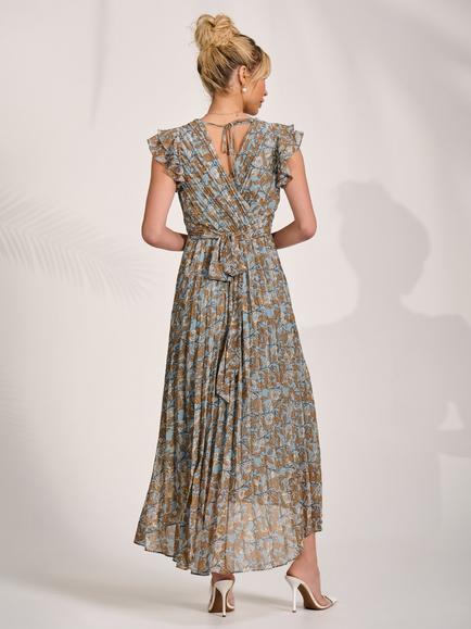Jolie Moi Wrap Neck Chiffon Maxi Dress, Blue Floral - view 2, Blue Floral
