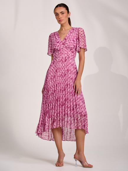 Jolie Moi Wrap Neck Chiffon Maxi Dress, Pink Spot, Pink Spot