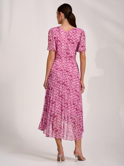 Jolie Moi Wrap Neck Chiffon Maxi Dress, Pink Spot - view 2, Pink Spot
