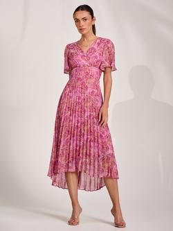 Jolie Moi Wrap Neck Chiffon Maxi Dress, Pink Abstract, Pink Abstract