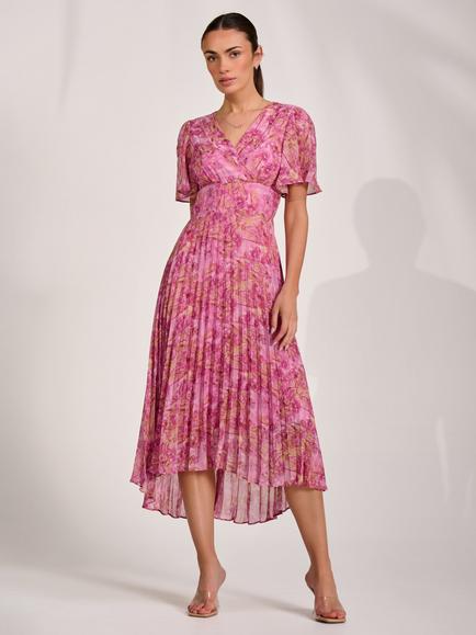 Jolie Moi Wrap Neck Chiffon Maxi Dress, Pink Abstract, Pink Abstract