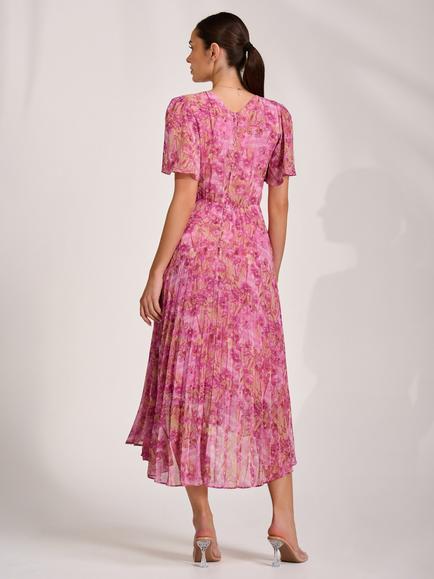 Jolie Moi Wrap Neck Chiffon Maxi Dress, Pink Abstract - view 2, Pink Abstract