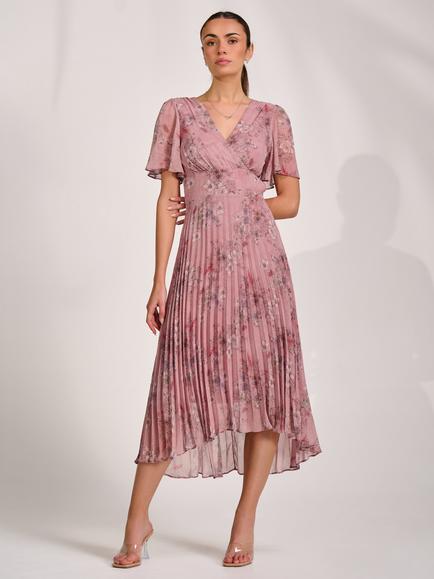 Jolie Moi Wrap Neck Chiffon Maxi Dress, Pink Floral, Pink Floral