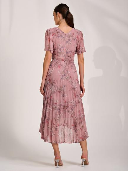Jolie Moi Wrap Neck Chiffon Maxi Dress, Pink Floral - view 2, Pink Floral
