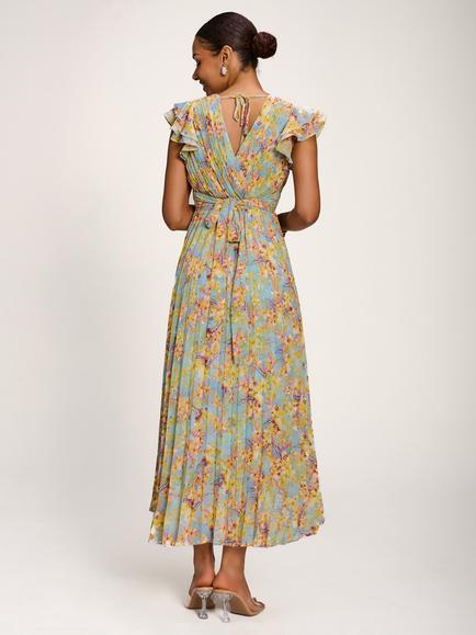 Jolie Moi Wrap Neck Dip Hem Maxi Dress, Yellow Floral - view 2, Yellow Floral