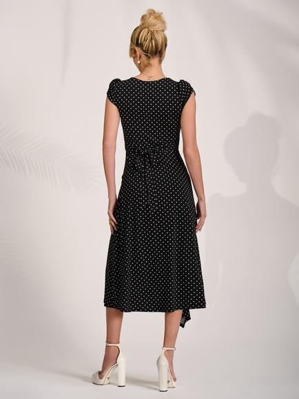 Jolie Moi Round Neck Pleat Detail Jersey Dress, Black Spot - view 2, Black Spot