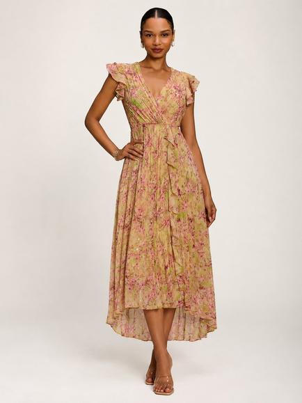 Jolie Moi Pleated High Low Hem Dress, Purple Floral