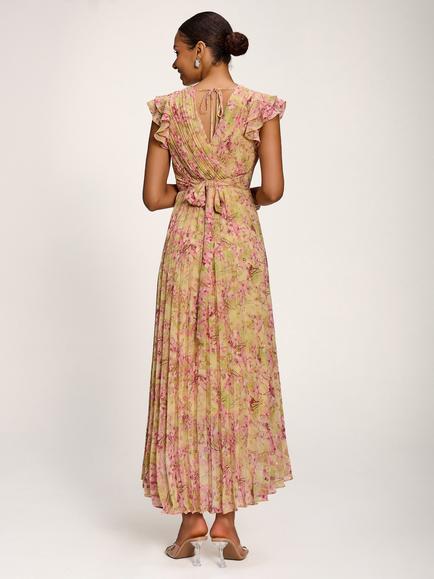 Jolie Moi Pleated High Low Hem Dress - view 2, Purple Floral