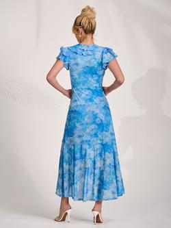 Jolie Moi V-Neck Ruffle Maxi Dress, Blue Floral - view 2, Blue Floral