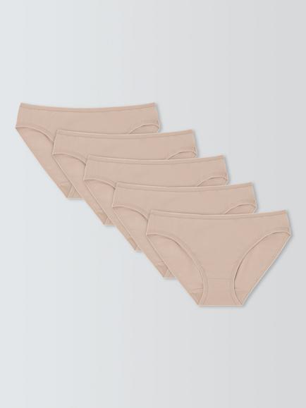 John Lewis Cotton Rich Bikini Knickers, Pack of 5, Almond, Almond
