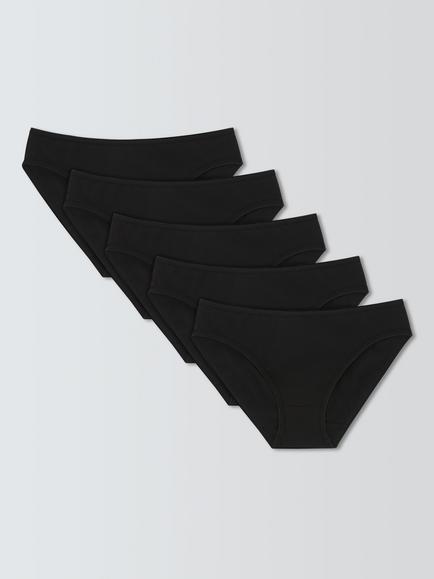 John Lewis Cotton Rich Bikini Knickers, Pack of 5, Black, Black