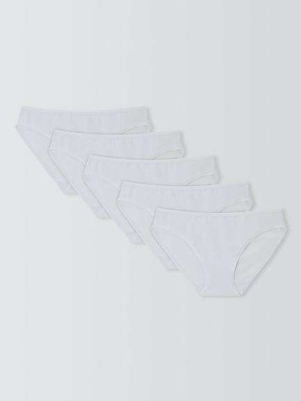 John Lewis Cotton Rich Bikini Knickers, Pack of 5, White, White
