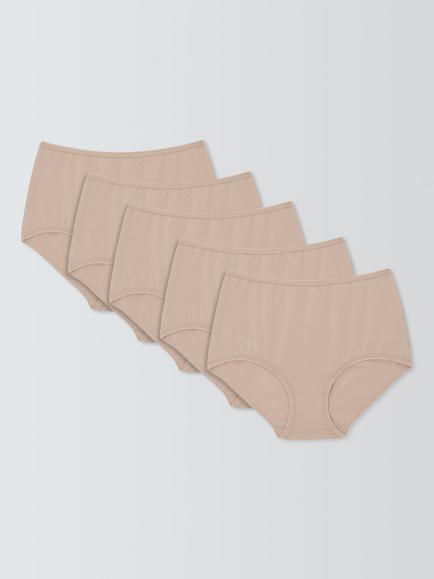 John Lewis Cotton Rich Full Briefs, Pack of 5, Almond, Almond