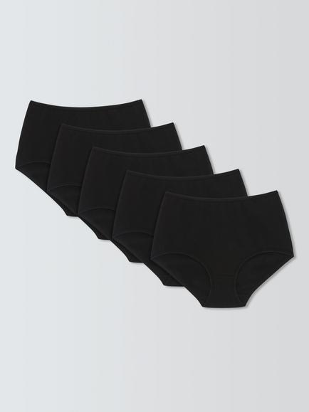 John Lewis Cotton Rich Full Briefs, Pack of 5, Black, Black
