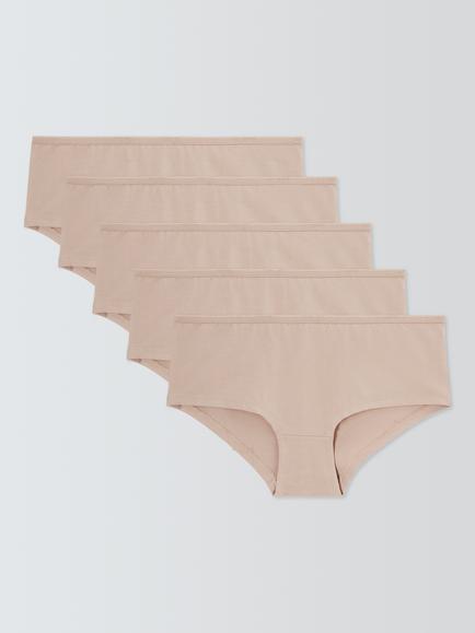 John Lewis Cotton Rich Shorty Knickers, Pack of 5, Almond, Almond