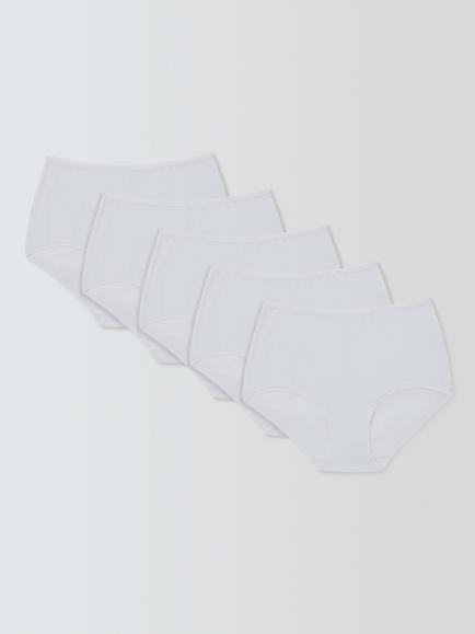 John Lewis Cotton Rich Full Briefs, Pack of 5, White, White