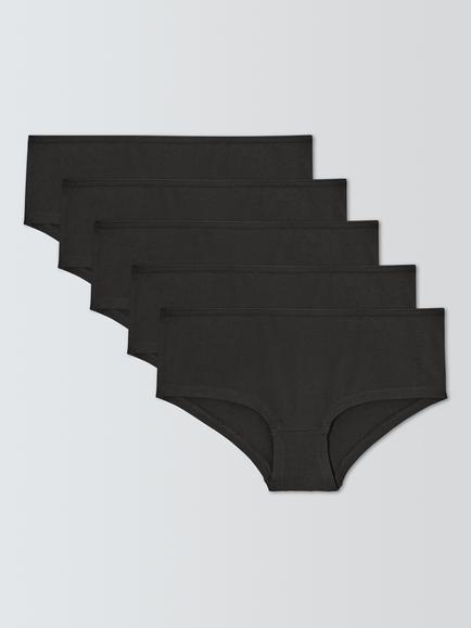 John Lewis Cotton Rich Shorty Knickers, Pack of 5, Black, Black